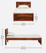 Newvo Sheesham Wood Single Bed without Storage (Honey Oak Finish) - Image 3