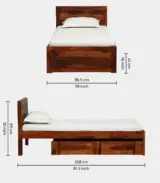 Newvo Sheesham Wood Single Bed with Drawer Storage (Honey Oak Finish) - Image 3
