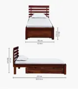 Strigen Sheesham Wood Single Bed with Drawer Storage (Honey Oak Finish) - Image 3