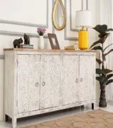 Roiley Carved Mango Wood Sideboard and Cabinet (White Finish)