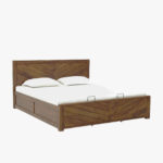 Vector Sheesham Wood Queen Size Bed with Hydraulic Box Storage (Teak Finish) - Image 3