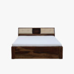 Wedolh Sheesham Wood Queen Size Bed with Headboard Storage (Rustic Teak Finish) - Image 3