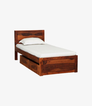Newvo Sheesham Wood Single Bed with Drawer Storage (Honey Oak Finish) - Image 2