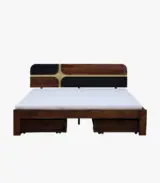 Alamod Sheesham Wood Queen Size Bed with Drawer Storage (Teak Finish) - Image 2