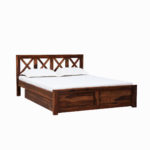 Krysos Sheesham Wood Queen Size Bed With Drawer Storage (Rustic Teak Finish) - Image 3