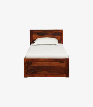 Newvo Sheesham Wood Single Bed with Drawer Storage (Honey Oak Finish) - Image 4