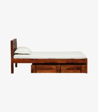 Newvo Sheesham Wood Single Bed with Drawer Storage (Honey Oak Finish) - Image 5