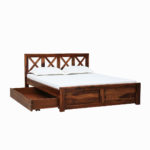 Krysos Sheesham Wood Queen Size Bed With Drawer Storage (Rustic Teak Finish) - Image 6