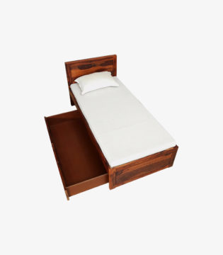 Newvo Sheesham Wood Single Bed with Drawer Storage (Honey Oak Finish) - Image 7