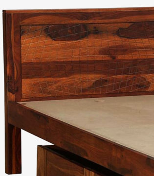 Newvo Sheesham Wood Single Bed with Drawer Storage (Honey Oak Finish) - Image 8