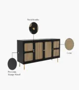 Resical Sheesham Wood with Cane Sideboard and Cabinet (Black Finish) - Image 8