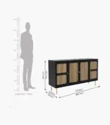 Resical Sheesham Wood with Cane Sideboard and Cabinet (Black Finish) - Image 9