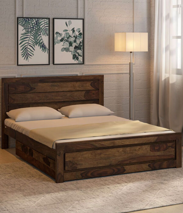Lordenzo Sheesham Wood Queen Size Bed with Drawer Storage (Provincial Teak Finish)