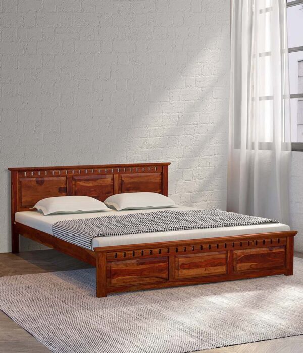 Zurndolf Sheesham Wood Queen Size Bed without Storage (Teak Finish)