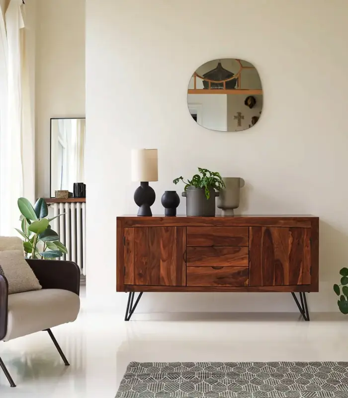 Bannie Solid Sheesham Wood Sideboard with Drawer Storage (Honey Finish)