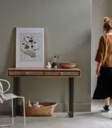 Demis Solid Acacia Wood Console Table with Drawer Storage (Natural Finish)