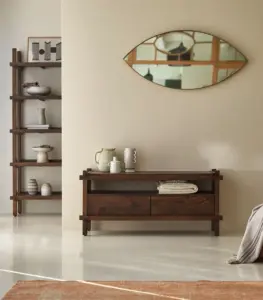 Arket Solid Mango Wood Floor Standing TV Unit (Natural Finish)