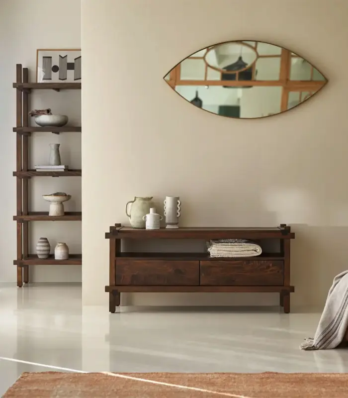 Arket Solid Mango Wood Floor Standing TV Unit (Natural Finish)
