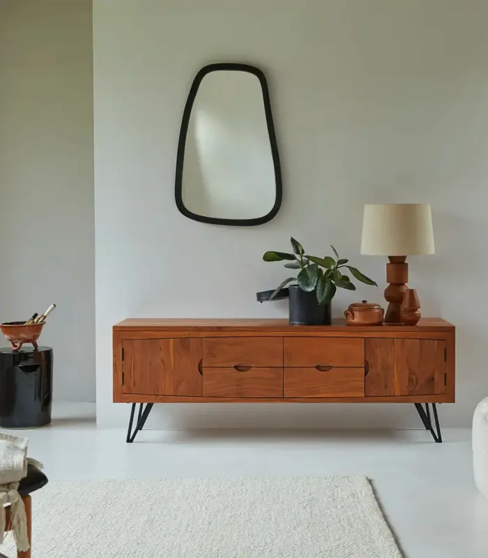 Bannie Solid Acacia Wood Floor Standing TV Unit (Natural Finish)