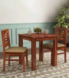 Zanet Sheesham Wood 2 Seater Dining Table Set (Honey Finish)