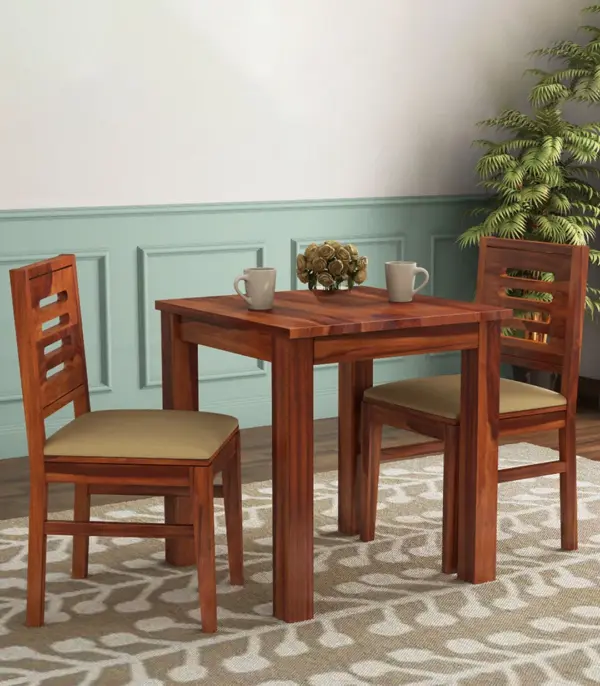 Zanet Sheesham Wood 2 Seater Dining Table Set (Honey Finish)