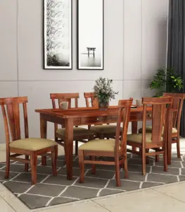 Mcboth Sheesham Wood Compact 6 Seater Dining Table Set with Storage (Honey Finish)