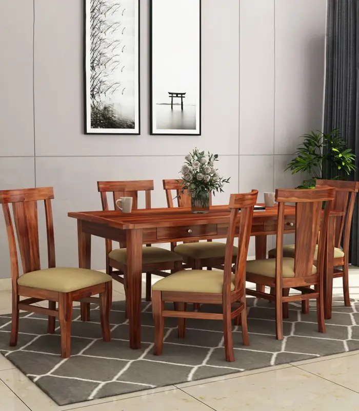 Mcboth Sheesham Wood Compact 6 Seater Dining Table Set with Storage (Honey Finish)