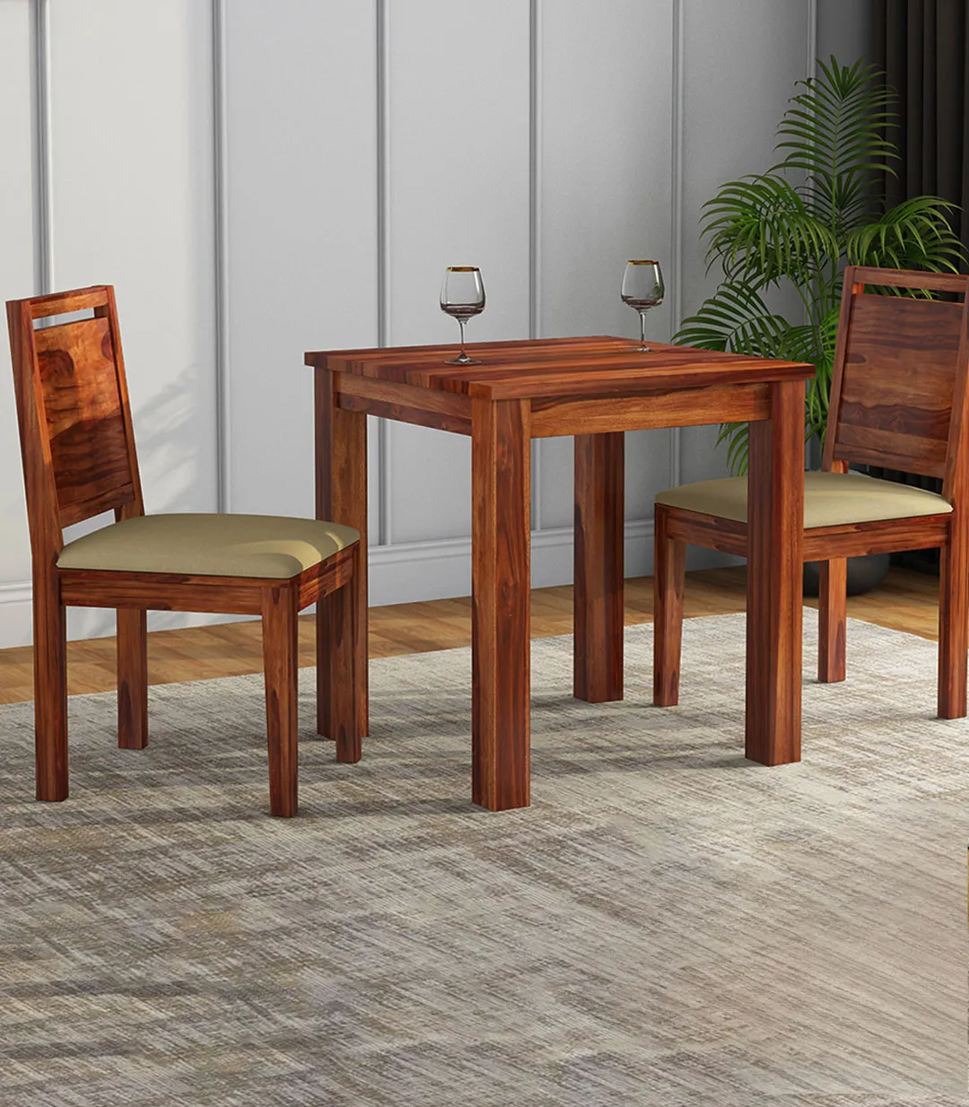 Horson Sheesham Wood 2 Seater Dining Table Set (Honey Finish)