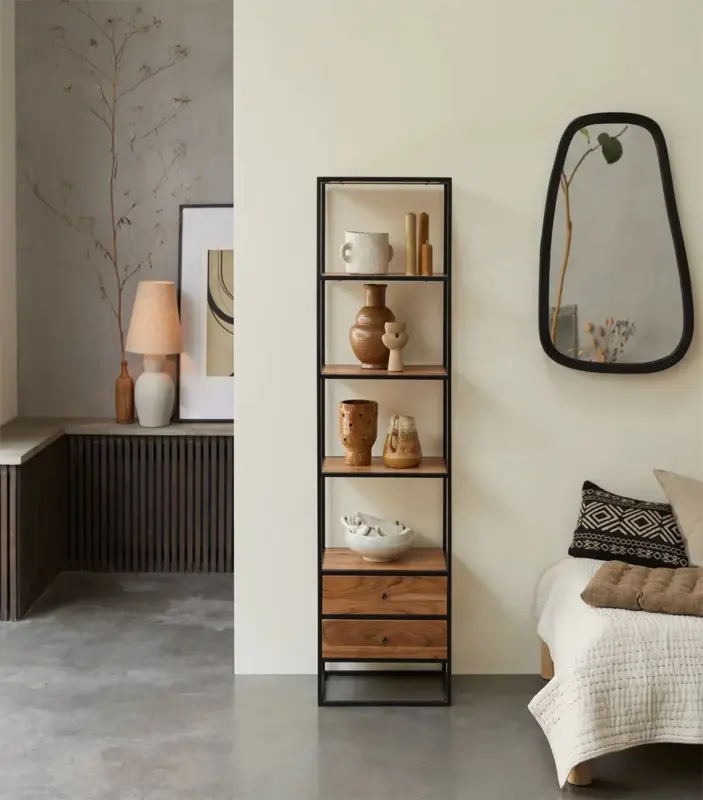 Ark Acacia Wood and Iron Wall Standing Rack (Natural Finish)