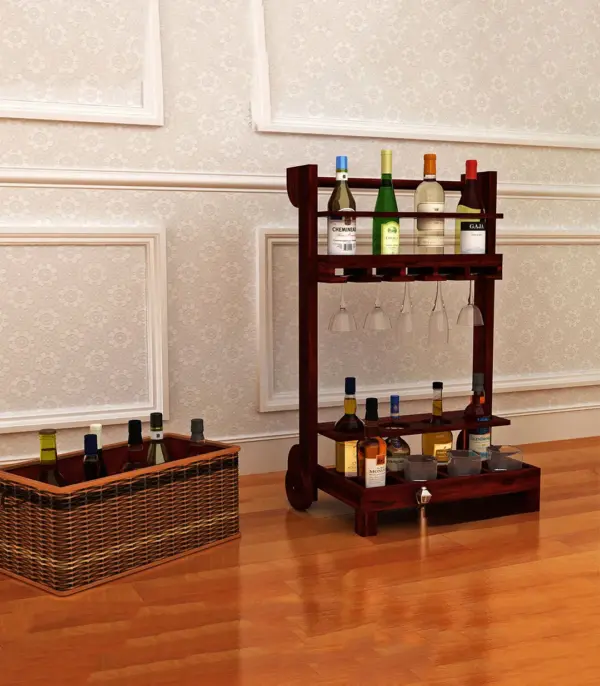 Bestroll Sheesham Wood Bar Trolley (Mahogany Finish)