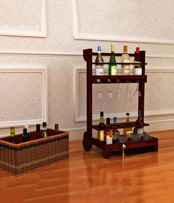 Bestroll Sheesham Wood Bar Trolley (Mahogany Finish)