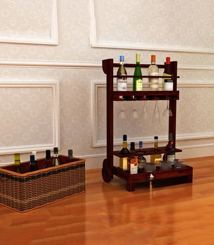 Bestroll Sheesham Wood Bar Trolley (Mahogany Finish)