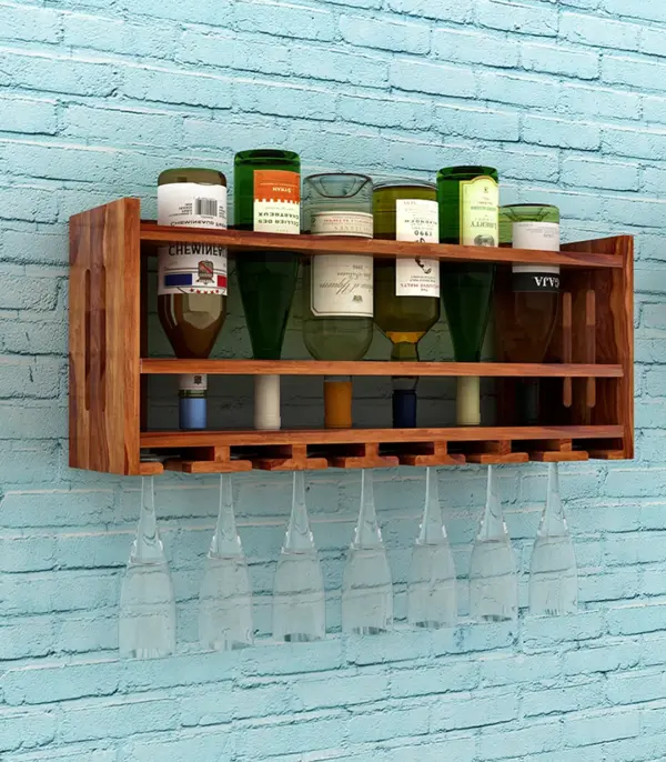 Elenor Sheesham Wood Wine Rack (Teak Finish)