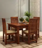 Arolph Sheesham Wood 4 Seater Dining Table Set (Honey Finish)
