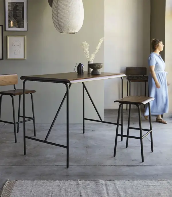 Ark Talia Solid Sheesham Wood and Metal Bar Table with Seats (Natural Finish)