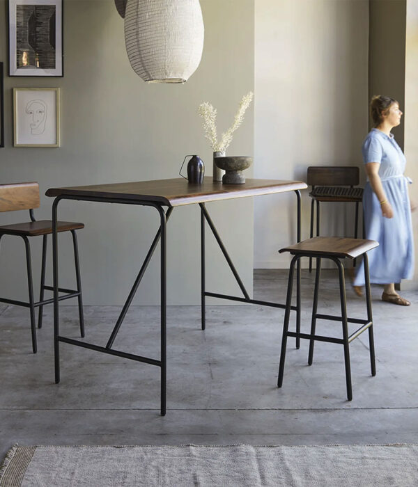 Ark Talia Solid Sheesham Wood and Metal Bar Table with Seats (Natural Finish)
