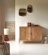 Syno Solid Mango Wood and Rattan Sideboard (Honey Finish)