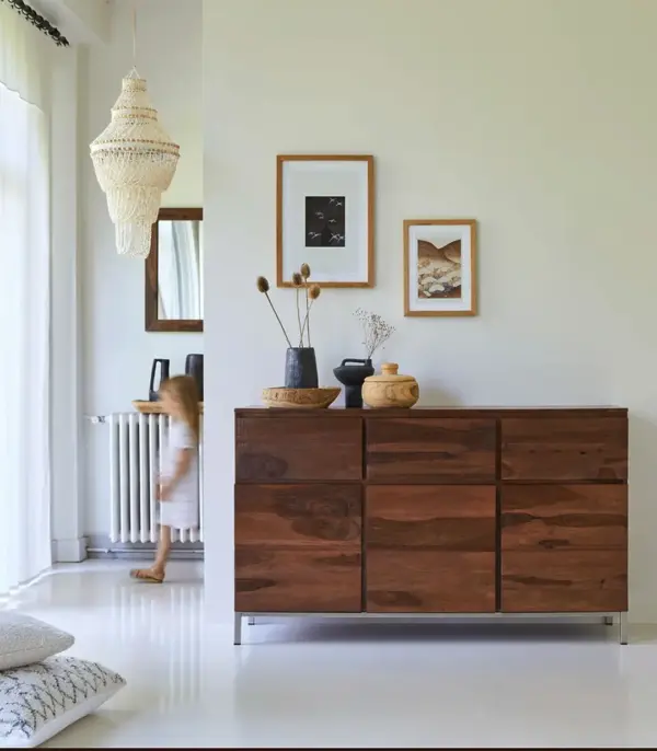 Enova Solid Sheesham Wood Sideboard with Drawer Storage (Honey Finish)