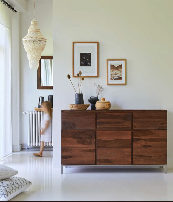 Enova Solid Sheesham Wood Sideboard with Drawer Storage (Honey Finish)