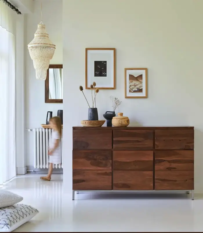 Enova Solid Sheesham Wood Sideboard with Drawer Storage (Honey Finish)