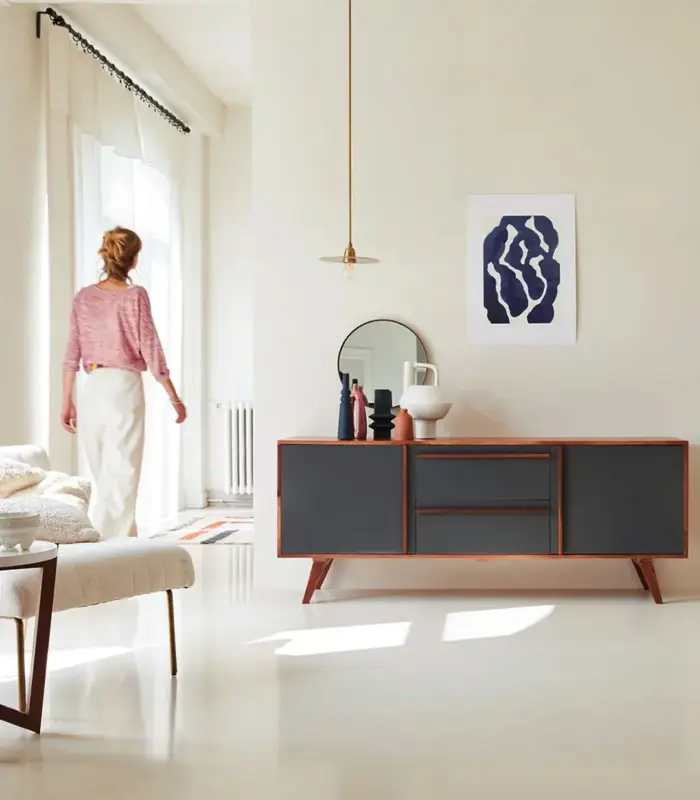 Diels Solid Acacia Wood Sideboard with Drawer Storage (Honey Finish)