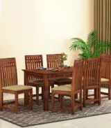 Arolph Sheesham Wood 6 Seater Dining Table Set (Honey Finish)