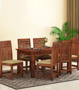 Arolph Sheesham Wood 6 Seater Dining Table Set (Honey Finish)