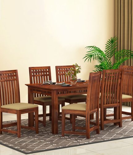 Arolph Sheesham Wood 6 Seater Dining Table Set (Honey Finish)