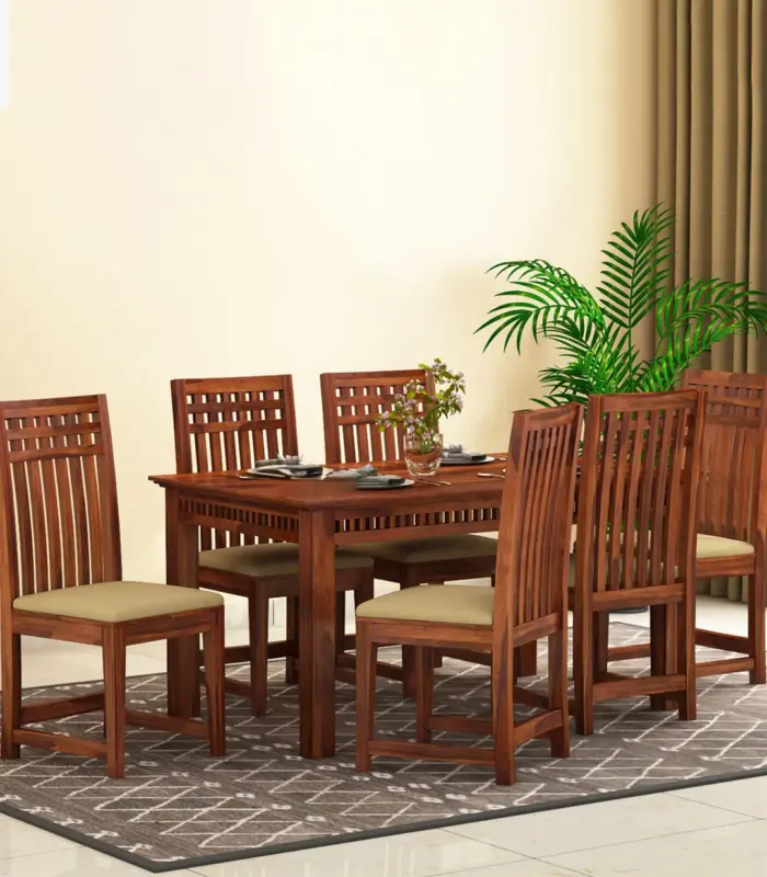 Arolph Sheesham Wood 6 Seater Dining Table Set (Honey Finish)