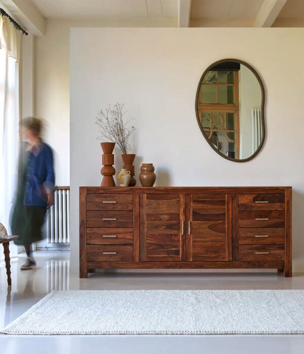 Maizzo Solid Sheesham Wood Sideboard with Drawer Storage (Honey Finish)