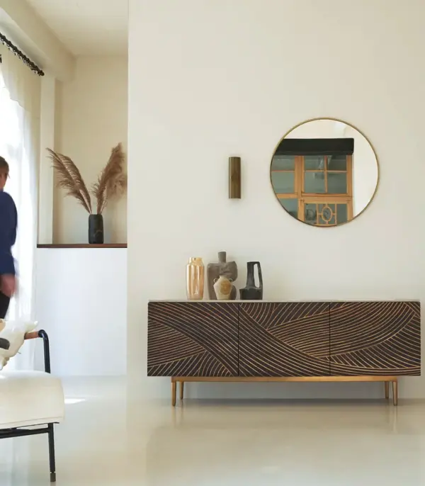 Bilosh Solid Mango Wood and Terrazzo Sideboard and Cabinet (Natural Finish)