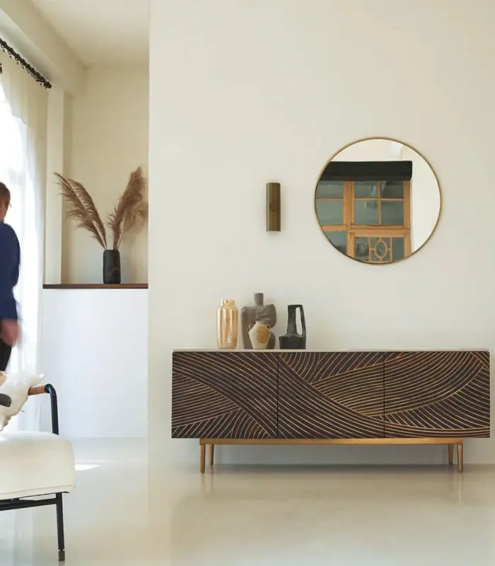 Bilosh Solid Mango Wood and Terrazzo Sideboard and Cabinet (Natural Finish)