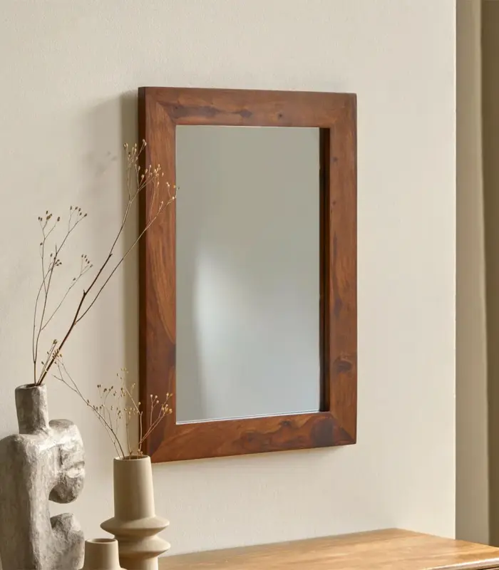 Kwarno Sheesham Wood Frame Wall Mounted Mirror 70x50 cm (Honey Finish)