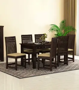 Arolph Sheesham Wood 6 Seater Dining Table Set (Walnut Finish)